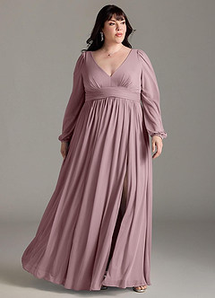 Azazie Norah Bridesmaid Dresses Dusty Rose V-Neck Long Sleeve Dress image6