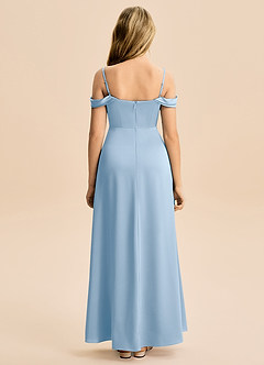 Azazie Lettie Junior Powder Blue A-Line Off the Shoulder Stretch Satin Dress image3