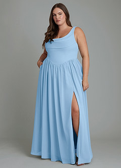 Azazie Novi Brautjungfernkleider A-Linie Plissee Chiffon Kleid Puderblau image7