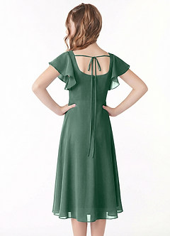 Azazie Bondi Junior Vestido de Musgo Marino de Gasa de Corte en A con Volante image3