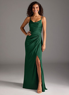 Azazie Deandra Bridesmaid Dresses Dark Green Mermaid Pleated Stretch Satin Dress image6
