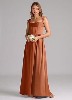 Azazie Hattie Bridesmaid Dresses Copper A-Line Corset Stretch Satin Dress image1
