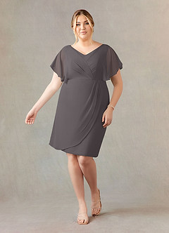 Azazie Julia Mother of the Bride Dresses Steel Grey Sheath V-Neck Pleated Chiffon Dress image9