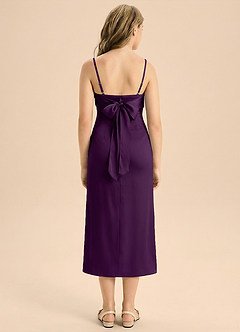 Azazie Mai Junior Jurk van Stretch Satijn met Kolom Geplooid Druif image2