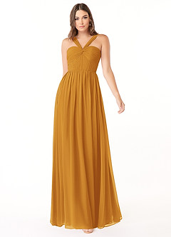 Azazie Dionne Bridesmaid Dresses Butterscotch A-Line Corset Chiffon Dress image1