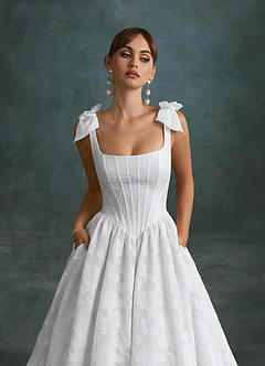Azazie Rosalinda Wedding Dresses Diamond White Ball-Gown with Pockets Floral Burnout Dress image6