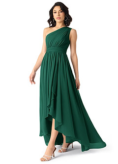 Azazie Mathilda Bridesmaid Dresses Emerald A-Line One Shoulder Chiffon Dress image6