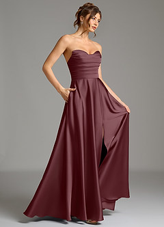 Azazie Ayla Bridesmaid Dresses Sangria A-Line Corset Stretch Satin Dress image6