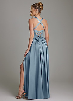 Azazie Francis Bridesmaid Dresses Dusty Blue A-Line Corset Stretch Satin Dress image7
