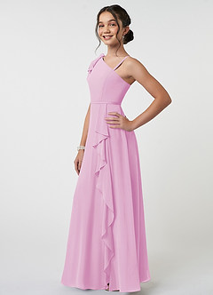 Azazie Aidy Junior Candy Pink A-Line Bow Chiffon Dress image3