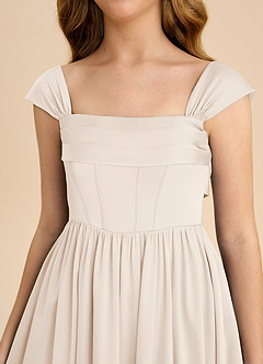 Azazie Hattie Junior White Alabaster A-Line Pleated Stretch Satin Dress image9