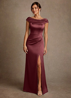 Azazie Irvine Abiti per la Madre della Sposa Abito A-Line in Raso Elasticizzato Plissettato Merlot image3