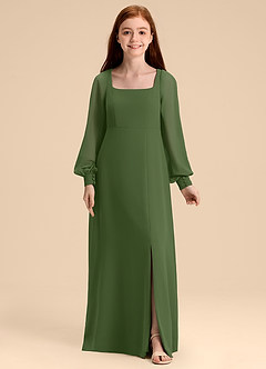 Azazie Bondi Junior Olive A-Line Blouson Chiffon Dress image5
