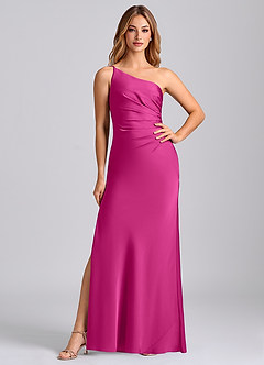 Azazie Marseli Final Sale Fuchsia Mermaid One Shoulder Stretch Satin Dress image3