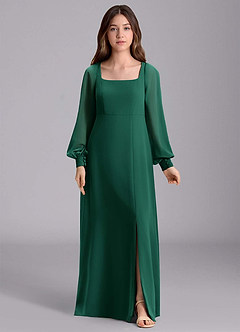 Azazie Bondi Junior Vestido de Esmeralda de Gasa de Corte en A con Blusón image7