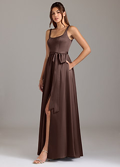 Azazie Elliott Final Sale Ganache A-Line with Pockets Stretch Satin Dress image4