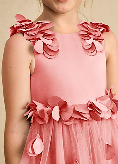 Azazie Atta Flower Girl Dresses Coral A-Line One Shoulder Tulle Dress image5