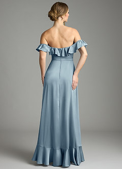 Azazie Lyra Bridesmaid Dresses Dusty Blue A-Line Off the Shoulder Stretch Satin Convertible Dress image10