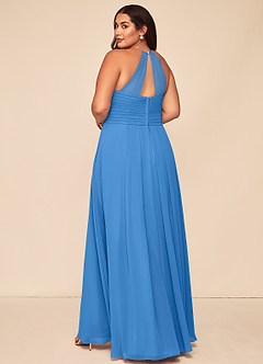 Azazie Ginger Bridesmaid Dresses Blue Jay A-Line Halter Pleated Chiffon Dress image11