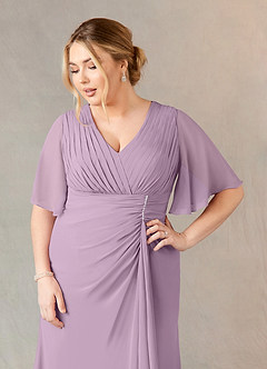 Azazie Carson Kleider für die Brautmutter A-Linie V-Hals Spitze Chiffon Kleid Blauregen image10
