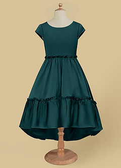 Azazie Lee Flower Girl Dresses Pine A-Line Bow Stretch Satin Dress image6