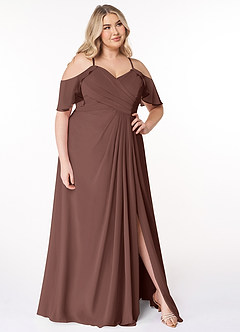 Azazie Dakota Bridesmaid Dresses Espresso A-Line V-Neck Pleated Chiffon Dress image9