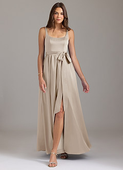 Azazie Elliott Brautjungfernkleider A-Linie mit Taschen Stretch-Satin Kleid Frost image5