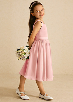 Azazie Ari Blumenmädchenkleider A-Linie ärmellos Chiffon Kleid Rosettenrosa image3