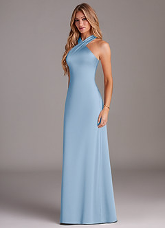 Azazie Doretta Bridesmaid Dresses Powder Blue Mermaid Pleated Stretch Satin Dress image5