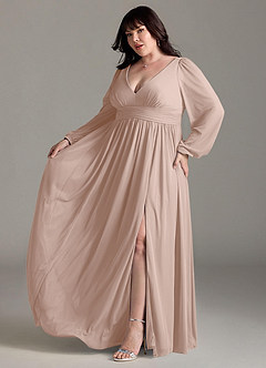 Azazie Norah Brautjungfernkleider A-Linie Lange Ärmel mit V-Ausschnitt Chiffon Kleid Englisches Rosa image10