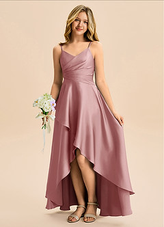 Azazie Eirlys Junior Dusty Rose A-Line Pleated Stretch Satin Dress image1