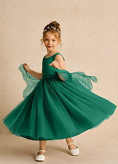 Azazie Pear Flower Girl Dresses Emerald Ball-Gown Bow Tulle Dress image2