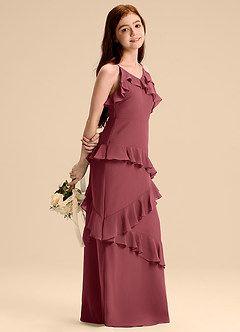 Azazie Evara Junior Abito A-Line in Chiffon Merlot image1