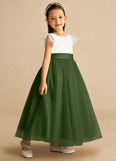 Azazie Pookie Flower Girl Dresses Olive A-Line Lace Tulle Dress image2