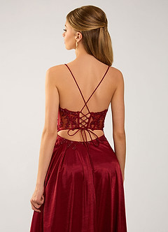 Isoldemark Burgundy Beading Sequin Embroidery Satin Prom Dress image5