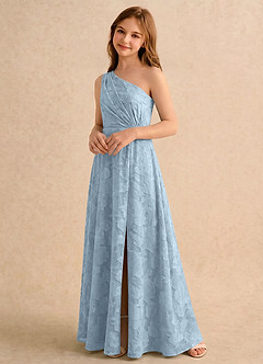 Azazie Pudles Girls Formal Robe Demoiselle D'honneur Fillette Robe Trapèze en Blumen-Burnout Asymétrique Bleu Ciel image5