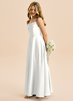 Azazie Isolde Junior White A-Line Pleated Stretch Satin Dress image3