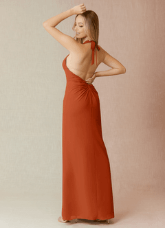 Azazie Yessi Bridesmaid Dresses Burnt Orange Sheath Pleated Chiffon Dress image2