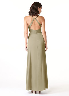 Azazie Geanna Bridesmaid Dresses Moss Green Sheath V-Neck Pleated Stretch Satin Dress image2
