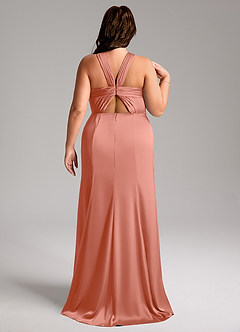 Azazie Rue Vestidos de damas de honor Vestido de Rosa Salmón de Satén Elástico de Corte Sirena con Plisado image9