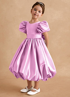 Azazie Jellybean Flower Girl Dresses Candy Pink Ball-Gown Ruched Matte Satin Dress image4
