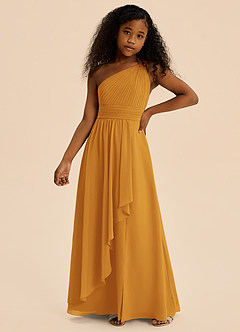 Azazie Skye Junior Butterscotch A-Line Pleated Chiffon Dress image1