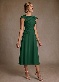 Azazie Crista Klänningar till brudens mor Klä A-Line i Chiffong Spets Mörkgrön image3