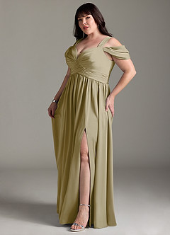 Azazie Lianne Bridesmaid Dresses Moss Green A-Line Off the Shoulder Stretch Satin Dress image5