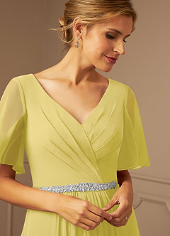 Azazie Tricia vestidos de madre de la novia Vestido de Canario de Gasa de Corte en A con Cuello en V Plisado image6