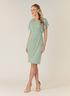 Azazie Waverly Mother of the Bride Dresses Dusty Sage Sheath Pleated Mesh Dress image3