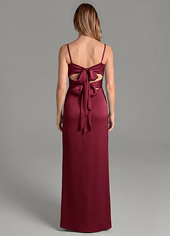 Azazie Emersyn Bridesmaid Dresses Burgundy Sheath Pleated Stretch Satin Dress image2