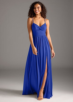 Azazie Zeya Final Sale Royal Blue A-Line Pleated Mesh Dress image4