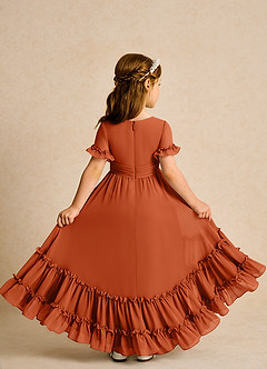 Azazie Kass Flower Girl Dresses Burnt Orange A-Line Pleated Chiffon Dress image3