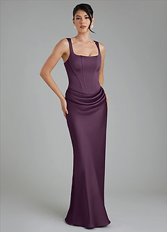 Azazie Etta Brautjungfernkleider Meerjungfrau-Linie Korsett Stretch-Satin Kleid Pflaume image4